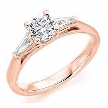 Load image into Gallery viewer, 18K Rose Gold Solitaire &amp; Baguette Diamond Engagement Ring 1.10 CTW G/Si1 - Pobjoy Diamonds