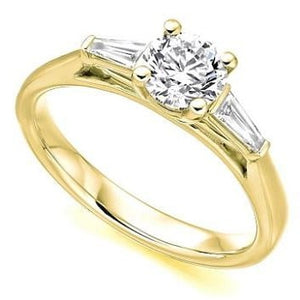 18K Yellow Gold Solitaire & Baguette Diamond Engagement Ring 1.10 CTW F/VS1 - Pobjoy Diamonds