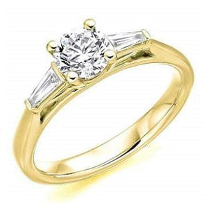 18K Yellow Gold Solitaire & Baguette Diamond Engagement Ring 1.10 CTW G/Si1 - Pobjoy Diamonds
