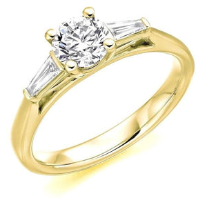 18K Yellow Gold Solitaire & Baguette Diamond Engagement Ring 1.10 CTW F/VS1 - Pobjoy Diamonds