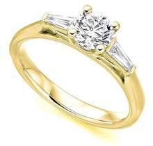 Load image into Gallery viewer, 18K Yellow Gold Solitaire &amp; Baguette Diamond Engagement Ring 1.10 CTW G/Si1 - Pobjoy Diamonds