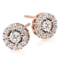 Load image into Gallery viewer, 18K Gold Round Brilliant Cut Diamond Halo Earrings 1.00 CTW - Pobjoy Diamonds