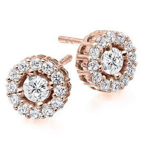 18K Gold Round Brilliant Cut Diamond Halo Earrings 1.00 CTW - Pobjoy Diamonds