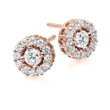 Load image into Gallery viewer, 18K Gold Round Brilliant Cut Diamond Halo Earrings 1.00 CTW - Pobjoy Diamonds