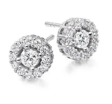 Load image into Gallery viewer, 18K Gold Round Brilliant Cut Diamond Halo Earrings 1.00 CTW - Pobjoy Diamonds