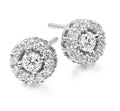 18K Gold Round Brilliant Cut Diamond Halo Earrings 1.00 CTW - Pobjoy Diamonds