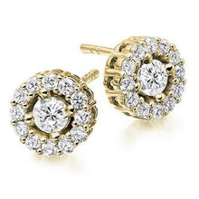 Load image into Gallery viewer, 18K Gold Round Brilliant Cut Diamond Halo Earrings 1.00 CTW - Pobjoy Diamonds