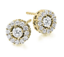 Load image into Gallery viewer, 18K Gold Round Brilliant Cut Diamond Halo Earrings 1.00 CTW - Pobjoy Diamonds