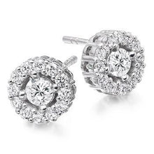 Load image into Gallery viewer, 18K Gold Round Brilliant Cut Diamond Halo Earrings 1.00 CTW - Pobjoy Diamonds