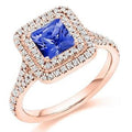 18K Rose Gold Tanzanite & Double Diamond Halo Ring 1.60 CTW - Pobjoy Diamonds