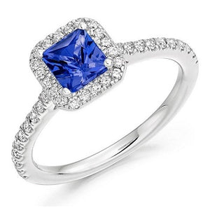 18K White Gold Princess Cut Tanzanite & Diamond Ring 1.15 CTW - Pobjoy Diamonds