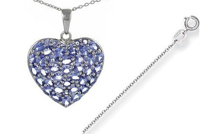 Sterling SIlver & Tanzanite Heart Pendant & Chain Pobjoy Diamonds