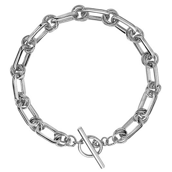 Sterling Silver Rectangle & Round Link Chunky T-Bar Bracelet