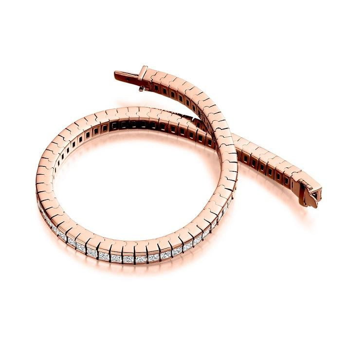 18K Rose Gold 6.5 CTW Princess Cut Diamond Tennis Bracelet - Pobjoy Diamonds
