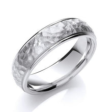 Load image into Gallery viewer, 18K White Gold Hammered &amp; Smooth 6mm Wedding Band - Pobjoy Diamonds
