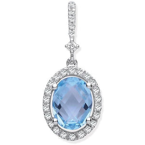 9K White Gold, Topaz & Diamond Pendant 