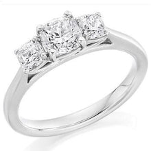 Load image into Gallery viewer, 950 Platinum 1.80 CTW Cushion Cut Diamond Trilogy Ring F/VS2 - Pobjoy Diamonds