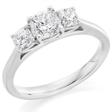 Load image into Gallery viewer, 18K White Gold 1.80 CTW Cushion Cut Diamond Trilogy Ring F/VS2 - Pobjoy Diamonds