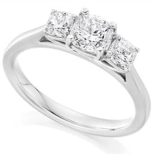 Load image into Gallery viewer, 950 Platinum 1.80 CTW Cushion Cut Diamond Trilogy Ring F/VS2 - Pobjoy Diamonds