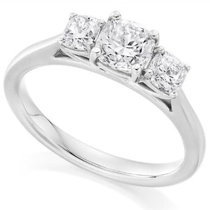 950 Platinum 1.80 CTW Cushion Cut Diamond Trilogy Ring F/VS2 - Pobjoy Diamonds