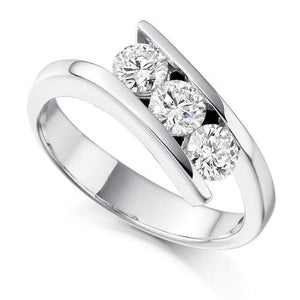 18K White Gold Tension Set Diamond Trilogy Ring - 0.75 CTW - Pobjoy Diamonds