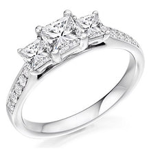 Load image into Gallery viewer, 18K White Gold 1.10 CTW Princess Cut Diamond Trilogy Ring G/Si - Pobjoy Diamonds