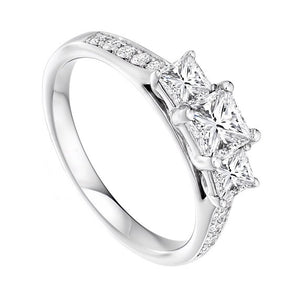 18K White Gold 1.10 CTW Princess Cut Diamond Trilogy Ring G/Si - Pobjoy Diamonds