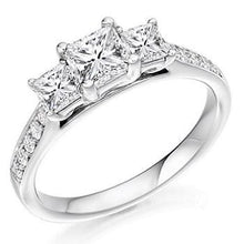 Load image into Gallery viewer, 18K White Gold 1.20 CTW Princess Cut Diamond Trilogy Ring - F/VS1 - Pobjoy Diamonds