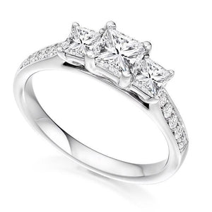 18K White Gold 1.20 CTW Princess Cut Diamond Trilogy Ring - F/VS1 - Pobjoy Diamonds
