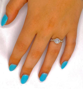 18K White Gold 1.30 CTW Diamond Halo & Shoulder Ring - Pobjoy Diamonds