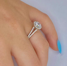 Load image into Gallery viewer, 18K White Gold Round Brilliant Cut Halo Diamond Ring 0.90 CTW - Tuscany F/VS1 - Pobjoy Diamonds