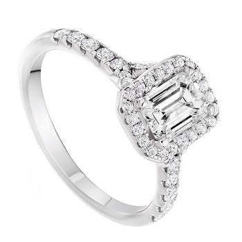 18K Gold Emerald & Round Cut 1.50 CTW Diamond Engagement Ring - G/Si - Pobjoy Diamonds