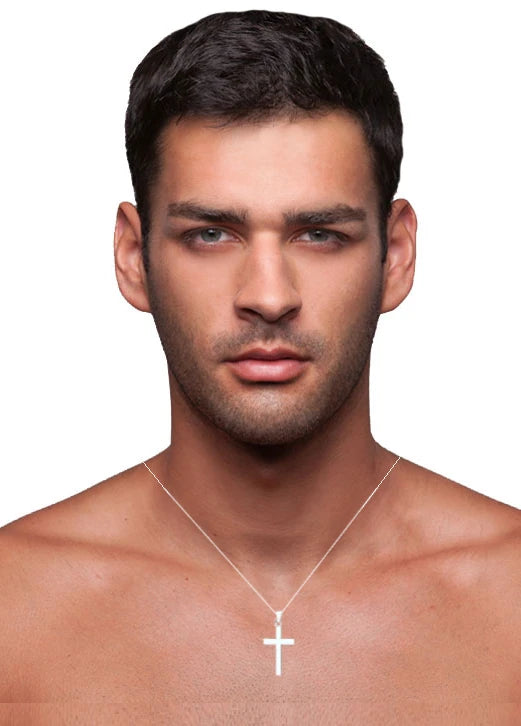 Unisex Sterling Silver Cross & Belcher Chain - Pobjoy Diamonds
