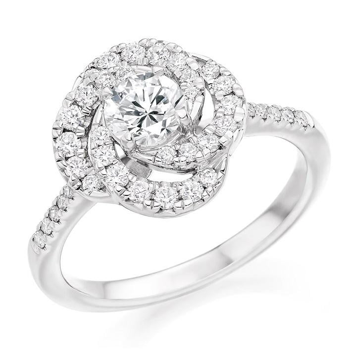 950 Palladium Diamond Halo & Shoulders Cluster Engagement Ring 0.95 CTW - Pobjoy Diamonds