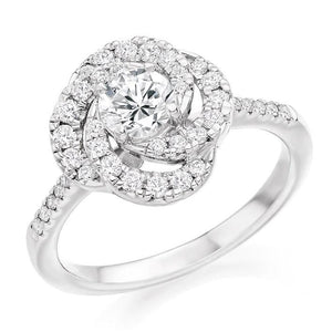 950 Palladium Diamond Halo & Shoulders Cluster Engagement Ring 0.95 CTW - Pobjoy Diamonds