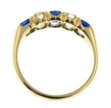Load image into Gallery viewer, 18K Yellow Gold Sapphire &amp; Old Cut Diamond Five Stone Ring -1.50 CTW - Pobjoy Diamonds