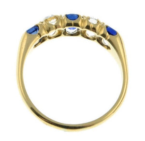 18K Yellow Gold Sapphire & Old Cut Diamond Five Stone Ring -1.50 CTW - Pobjoy Diamonds