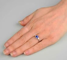 Load image into Gallery viewer, 18K White Gold Blue Round Cut Sapphire &amp; Side Diamonds Ring - G/VS - Pobjoy Diamonds