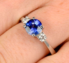 Load image into Gallery viewer, 18K White Gold Blue Round Cut Sapphire &amp; Side Diamonds Ring - G/VS - Pobjoy Diamonds