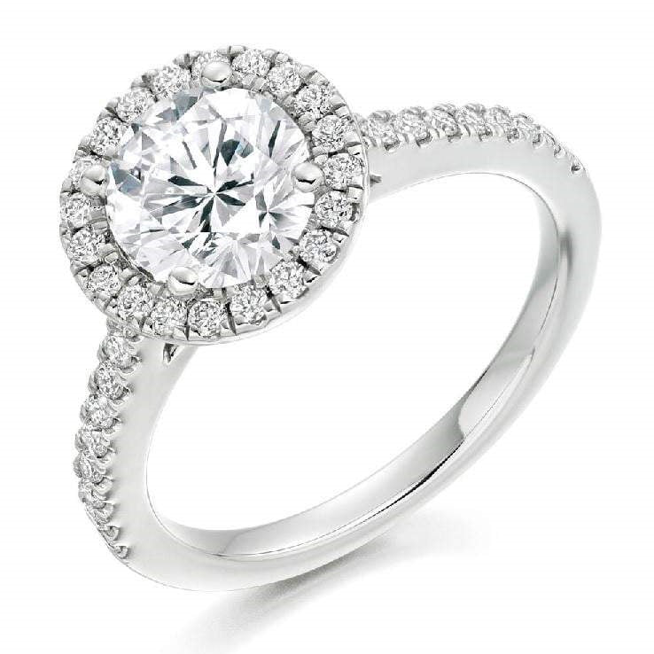 950 Platinum Round Cut 1.60 CTW Halo Lab Grown Diamond Ring F/VS1 - Pobjoy Diamonds
