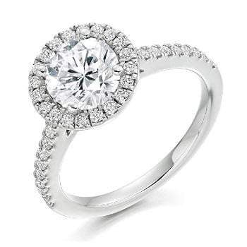 2.50 CTW Round Brilliant Cut Diamond Halo 18K White Gold Engagement Ring From Pobjoy