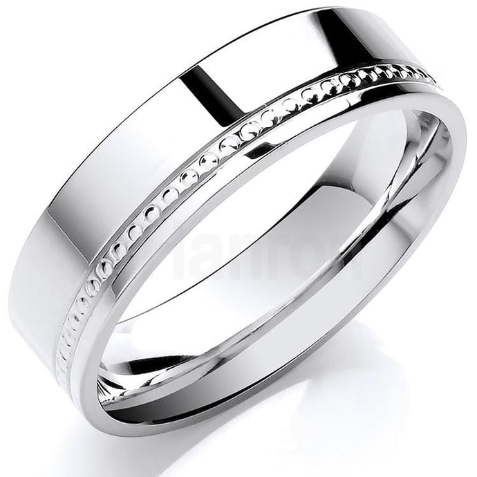 18KWhite Gold Flat Court Ring - Pobjoy Diamonds
