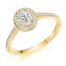 Load image into Gallery viewer, Oval Cut 0.55 CTW Diamond Halo Engagement Ring F/VS Grade - Pobjoy Diamonds
