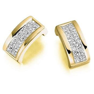 18K Yellow Gold Princess Cut 0.55 CTW Diamond Rectangle Earrings From Pobjoy in Surrey.