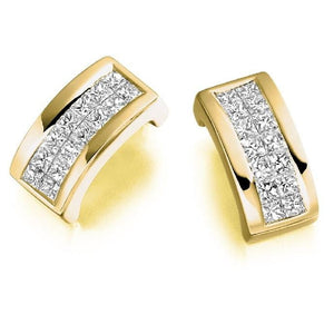 18K Gold Princess Cut 0.55 CTW Diamond Hug Earrings D-E/VS-Pobjoy Diamonds.