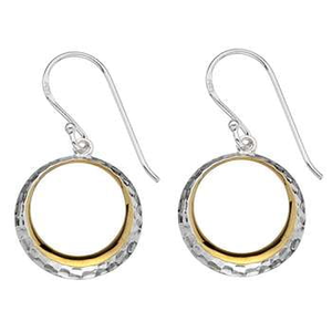 Sterling Silver & Yellow Gold Plated Round Drop Earrings - Pobjoy Diamonds