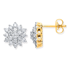 Load image into Gallery viewer, 9K Yellow Gold Set Sunburst 1.00 CTW Diamond Earrings - Pobjoy Diamonds