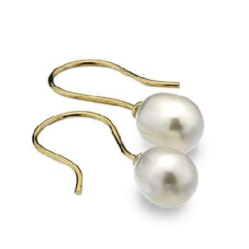 9K Yellow Gold & White Pearl Ladies Drop Earrings - Pobjoy Diamonds