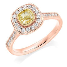 Load image into Gallery viewer, 18K Gold Yellow Cushion Diamond &amp; Halo Engagement Ring 0.80 CTW - Pobjoy Diamonds