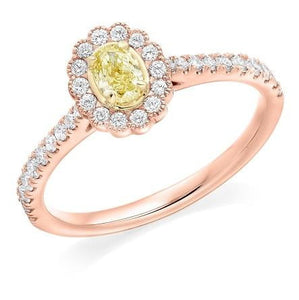 18K Gold Yellow Diamond & Halo Engagement Ring 0.65 CTW - Pobjoy Diamonds